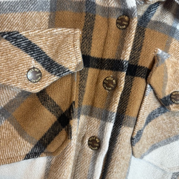 Miss Me brown plaid thick button fleece jacket size medium - Picture 3 of 6